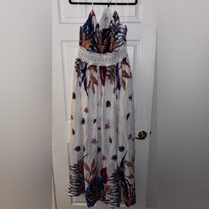 Silver and White Tiered Maxi Skirt with Smocked Waist